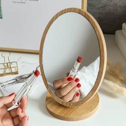 Large Wooden Desktop Makeup Mirror for Women, Student Desktop Mirror, Portable Foldable Stand-Up Mirror for Dormitory