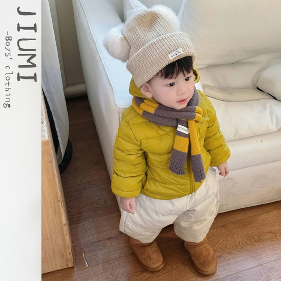 
Children's new winter light down jacket suit, boy's Korean hooded jacket, baby boy's warm casual down pants