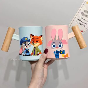 
Brushing Cup Crazy Zootopia Judith Nick High-Looking Mouthwash Cup Home Couple Student Wooden Handle Wash Cup