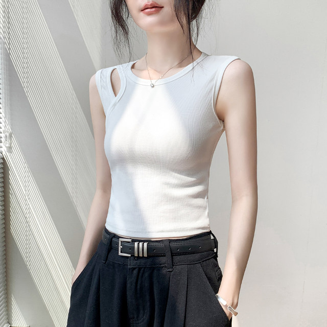 Hollow design white vest for women in summer wear 2025 new high-end slim fit slim inner sleeveless top for women