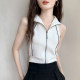 Women's halter sleeveless top 2025 spring and summer lapel pure cotton vest sports zipper sweatshirt vest short jacket