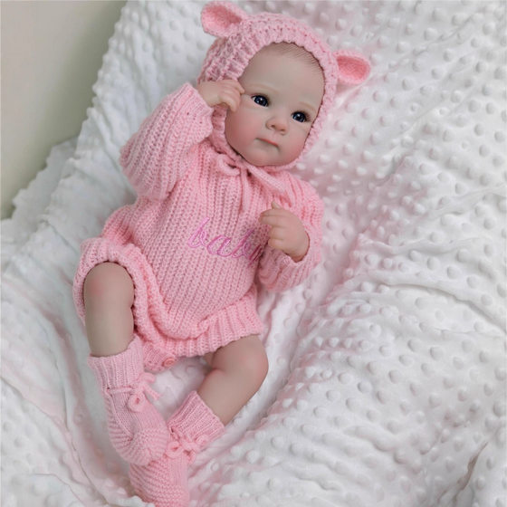 
Cute pink sweater simulated baby hand-painted hair 3D skin 46cm reborn girl washable doll gift