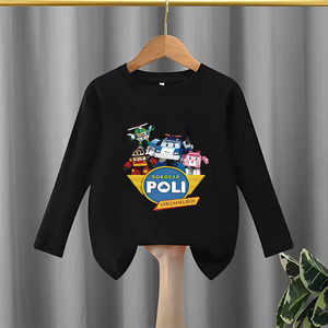 Transformed police car Purley police summer male and female students and children cartoon long-sleeved T-shirt pure cotton sweat-absorbent bottoming top