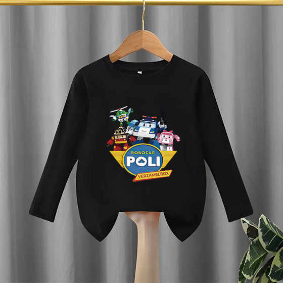 Transformed police car Purley police summer male and female students and children cartoon long-sleeved T-shirt pure cotton sweat-absorbent bottoming top