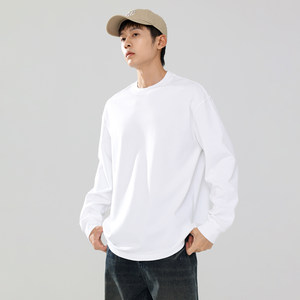 
PKL260g scented heavyweight long-sleeved T-shirt men's loose round neck spring and summer American white close-fitting inner layering shirt