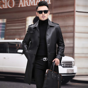 
This year's popular special new sheepskin genuine leather coat men's mid-length single-breasted leather windbreaker middle-aged lapel