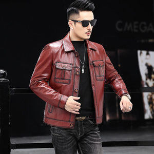 
This year's popular special 2025 Haining first-layer cowhide men's genuine leather jacket lapel slim motorcycle leather jacket
