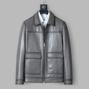
This year's popular special offer Haining pure sheepskin genuine leather jacket for men 2022 new autumn lapel leather jacket