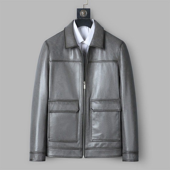 
This year's popular special offer Haining pure sheepskin genuine leather jacket for men 2022 new autumn lapel leather jacket