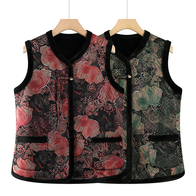 Grandma's new vest middle-aged and elderly women in autumn and winter thin velvet wearing mother horse clip old lady vest old man clothes