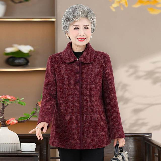 Middle -aged and elderly autumn and winter jackets, warm and velvet Mrs. Mrs. High Mochomy Woors, Grandma Grandma Winter West Master