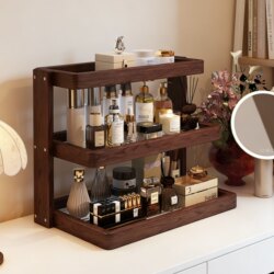 Desktop Storage Box, Cosmetics Storage Rack, Home Bedroom Solid Wood Multi-Layer Skin Care Product Display Rack, Perfume Storage Rack
