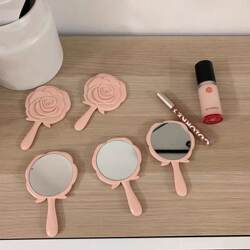 Ins-Style Handheld Flower Makeup Mirror, Portable Rose Mirror, Portable Makeup Touch-Up Mirror, Student Mirror, Cute Small Mirror