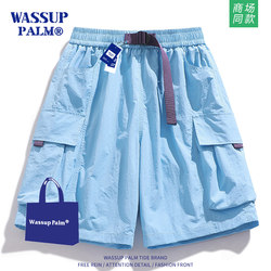 WASSUPPALM blue cargo shorts men's summer