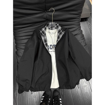 fitcheck plaid splicing flight jacket ຜູ້ຊາຍລະດູໃບໄມ້ປົ່ງແລະດູໃບໄມ້ລົ່ນຂອງຄົນອັບເດດ: ຍີ່ຫໍ້ອາເມລິກາກິລາເສື້ອກິລາລະດັບສູງຊຸດ baseball