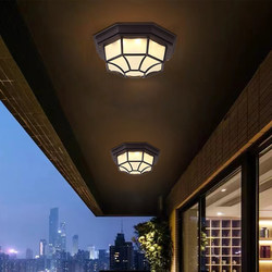 Outdoor Glass Balcony Entrance Hallway Ceiling Light Retro Outdoor Waterproof and Moisture-Proof Octagonal Light Led