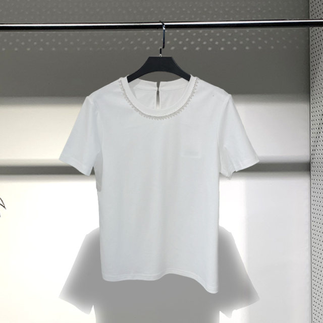 Cotton T -shirt Female Three Rainbow 2023 Summer New White Bottom shirt Short -sleeved round neck top S23210312Z20