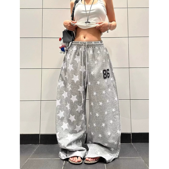 Large size full printed fat mm300*0.5kg sports pants women's summer thin loose casual simple versatile comfortable walking pants