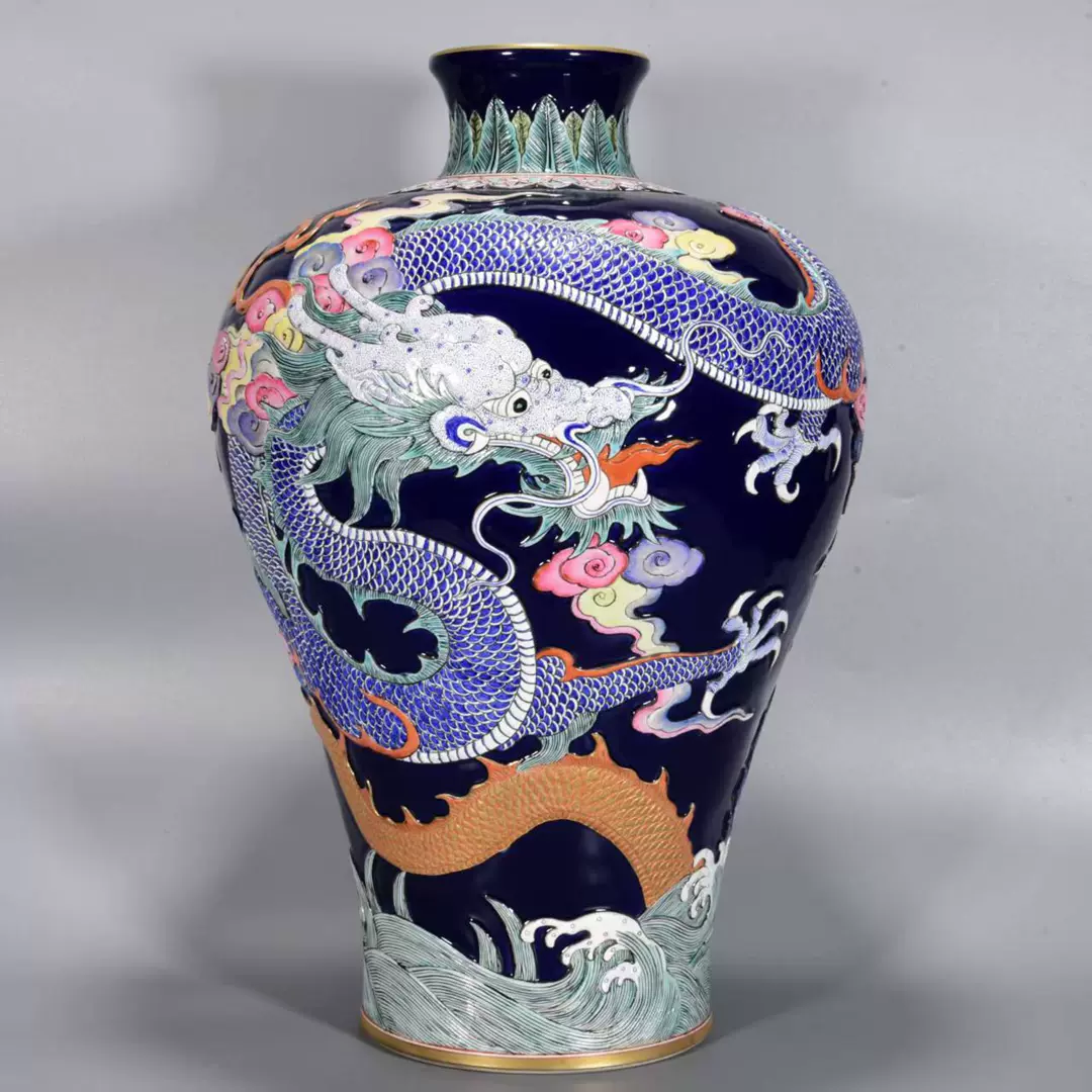 清 乾隆年製款 古陶瓷品 窯變釉 雙耳瓶 置物 古賞