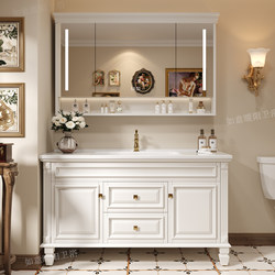 American-Style Oak Bathroom Cabinet Set with Integrated Ceramic Basin, Smart Washbasin, and Vanity Cabinet