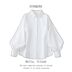 Women's Shirt with Unique Design, Niche Spring Fashion 2026 New Korean Style, Loose Fit, Slimming, Lantern Sleeves, Layered Look, Elegant Top