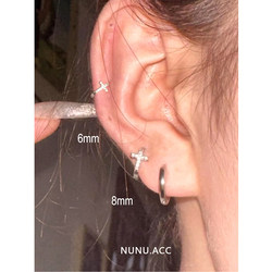 Nunu S925 Sterling Silver Diamond-Encrusted Cross Ear Cuff Small Ear Non-Removable Edge Ear Bone Stud Hoop Earrings for Women