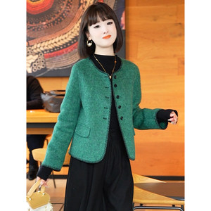 
New high-end wool jacket for spring 2025 short round neck coat for women with small temperament wool double-sided wool