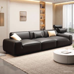 
Leather Sofa New Minimalist Retro Black Tofu Block Solid Color Sofa Modern Simple Commercial Office Sofa