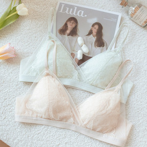 
French lace triangle cup bra for women, thin mesh, breathable holes, small breast sexy underwear, girly pure lust bra