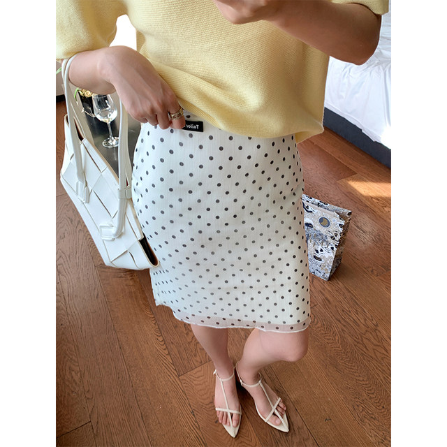 Benxi benxe miu ~ high-end casual mesh high waist hip short skirt retro polka dot A-line skirt women