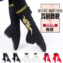 Mongolian and Tibetan Ethnic Style Theatrical Dance Boots, Soft-Soled Long Boots for Men and Women, Gymnastics Performance, Children's Embroidered Practice Boots