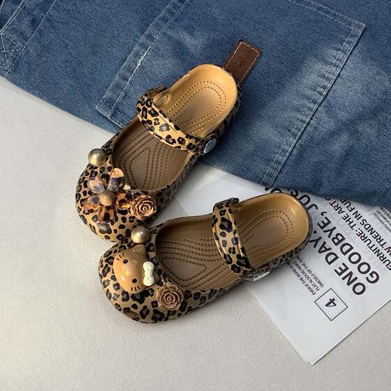 
Leopard kt cat girl ballet summer new children's hole shoes Mary Jane girls' hole shoes leopard print sandals