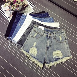 High-Waisted Ripped Denim Shorts for Women, Summer Student Style, Korean Version, Frayed Hem, Wide-Leg, Plus Size, Loose Fit, A-Line Hot Pants