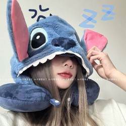 Stitch U-Shaped Pillow for Women, Hooded Nap Pillow, Travel Airplane Sleeping Pillow, Neck Support Pillow, Cartoon Cute U Pillow