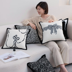 French-Style Black and White High-End Chenille Living Room Sofa Throw Pillow Cushion Bedroom Headboard Pillow Pillowcase Without Insert