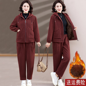 
Middle-aged and elderly mothers' autumn and winter corduroy sportswear casual plus velvet suit middle-aged women's western-style sweatshirt two-piece set