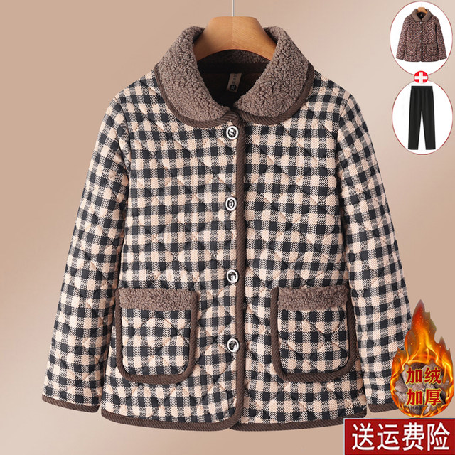 2025 new mother winter jacket short cotton jacket plus velvet thick cotton jacket middle -aged and elderly women's autumn and winter flower cotton jacket
