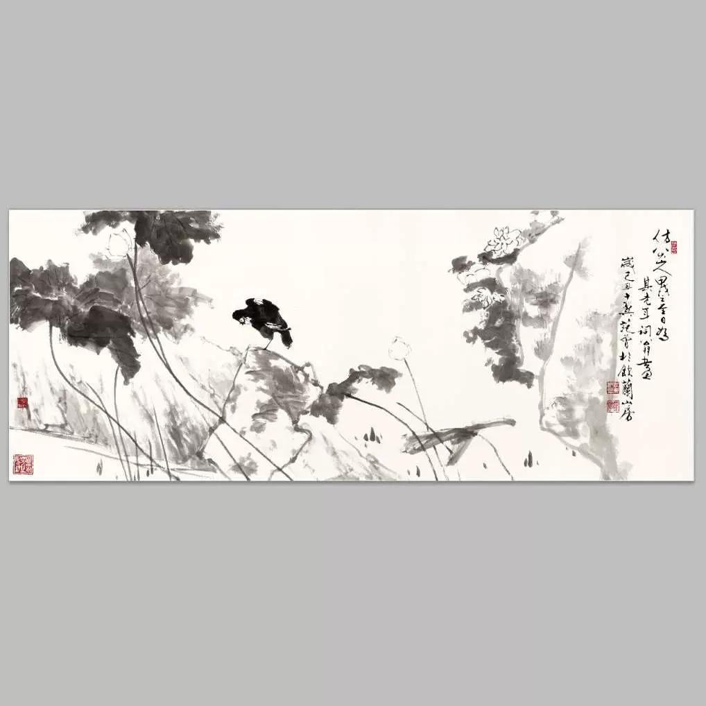 中国古美術☆純手描き四条屏・人物画芯☆国画・斉白石印款・肉筆・宣紙