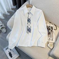 Spring and Autumn College Style White Shirt for Women, Loose Fit, Petite Size, Versatile Base Layer Top, Class Uniform, Graduation Inner Wear, Long-Sleeved Shirt