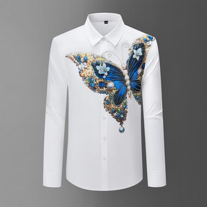 
Butterfly perm printed long-sleeved shirt for men, Korean style fashionable spring and autumn outer wear, slim and handsome, no-iron anti-wrinkle shirt