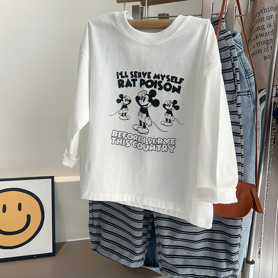 
Moxi children's clothing spring and autumn pure cotton cartoon white long-sleeved T-shirt children's bottoming shirt Western style boys and girls