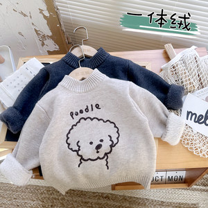 
Baby all-in-one fleece sweater 2025 new boys' cute sweater baby winter clothes children's thickened sweater