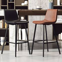 Nordic Modern Minimalist Leather Bar Stool, Iron Art High Stool, Creative Bar Chair, Home Bar Chair, Front Desk Bar Chair with Backrest