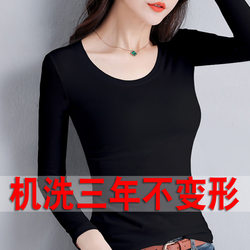 Pure Cotton Black Base Shirt for Women, Long-Sleeved, Inner Layer, 2025 New Spring, Autumn, and Winter Wear, Versatile, Slim-Fit, Thin T-Shirt, Autumn Top