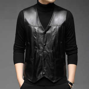
Leather vest men's genuine leather sheepskin vest autumn and winter middle-aged and elderly Haining multi-pocket dad leather vest middle-aged coat