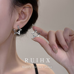 999 Pure Silver Earrings, Three-Dimensional Star Earrings, Ear Clips, Light Luxury, High-End Feel, Hoop Earrings, 2025 New Popular Earrings