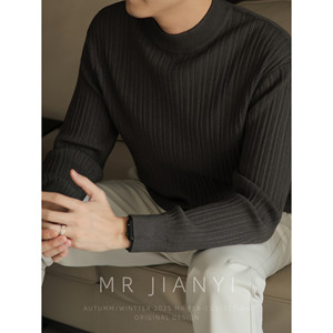 
DA XIN autumn and winter light mature vertical pattern pit stripe round neck long sleeve bottoming sweater casual versatile inner sweater for men