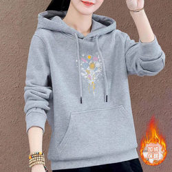 Jimo Genuine Pure Cotton Casual Hooded Sweatshirt for Women, Autumn and Winter Korean Style Popular Fleece-Lined Thickened Hooded Top