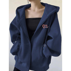 Top brand Jimo pure cotton hooded sweatshirt women's autumn and winter cardigan plus velvet thickened silver fox velvet baseball jacket trendy