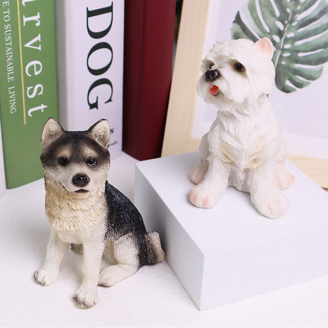 Simulated puppy ornaments Husky West Highland model crafts desktop office flower gardening car interior decorations